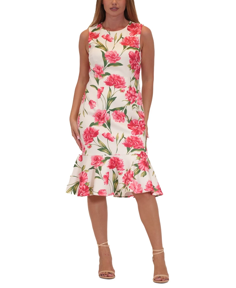 Donna Ricco Women's Floral-Print Flounce-Hem Sheath Dress