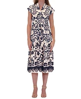 Donna Ricco Women's Printed Belted Fit & Flare Dress