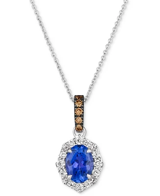 Le Vian Tanzanite (1 ct. t.w.) & Diamond (1/3 ct. t.w.) Halo Pendant Necklace in 14k White Gold, 19"