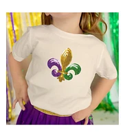 Sweet Wink Toddler Girls Mardi Gras Fleur De Lis Patch Short Sleeve T-Shirt