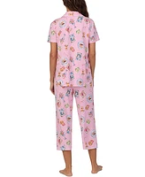 Cuddl Duds Women's Printed Collared Cropped Pajama Set