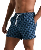 Original Penguin Men's Slim Fit Geo Palm Print Drawstring 5" Swim Trunks