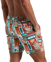 Original Penguin Men's Slim Fit Surf Print Drawstring 7" Swim Trunks