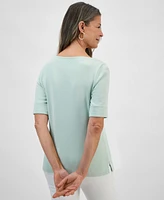 Style & Co Petite Cotton Elbow-Sleeve Boat-Neck Top, Created for Macy's