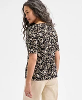 Style & Co Women's Printed Boat-Neck Elbow-Sleeve Top, Exclusively at Macy's