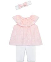 Little Me Baby Girls 3-Pc. Eyelet Top, Leggings & Headband Set