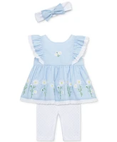 Little Me Baby Girls 3-Pc. Chambray Daisy Tunic, Leggings & Headband Set