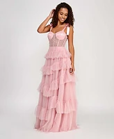 Say Yes Juniors' Faux-Pearl-Corset Ruffled-Skirt Ball Gown, Created for Macy's