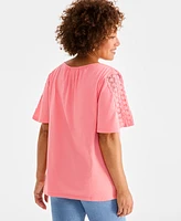 Style & Co Petite Lace-Trimmed V-Neck Pullover Top, Exclusively at Macy's