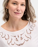 Style & Co Women's Short-Sleeve Embroidered Top, Exclusively at Macy's