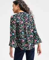 Style & Co Women's Printed Pintuck Ruffle Sleeve Top, Exclusively at Macy's