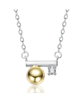 Sterling Silver Two-Tone with 14K Gold Plated Sphere & White Gold Plated Minimalist Bar Necklace