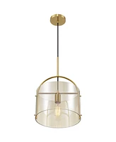 Collin 11 3/4" Modern Pendant Ceiling Light Fixture Dining Room Over Table Kitchen Island Foyer Drum Hanging Round Soft Gold Finish Cognac Glass Hallw