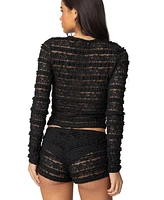 Edikted Womens Maisley Sheer Lace Top
