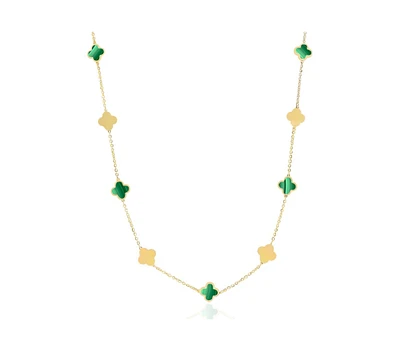 The Lovery Mini Malachite and Gold Clover Necklace 14K Gold