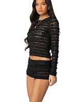 Edikted Womens Maisley Sheer Lace Top