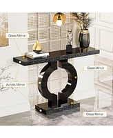 Tribesigns 43-Inch Mirrored Console Table with O-Shaped Base, Modern Entryway Table Glass Sofa Table with Mirror Finish, Rectangle Narrow Accent Foyer