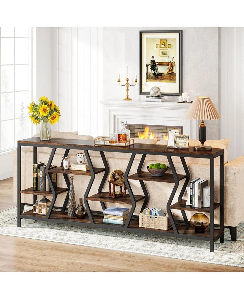 Tribesigns 70.9 Inches Sofa Console Table with 4 Tier Wood Storage Shelves, Industrial Extra Long Narrow Entryway Accent Tables for Hallway, Living Ro