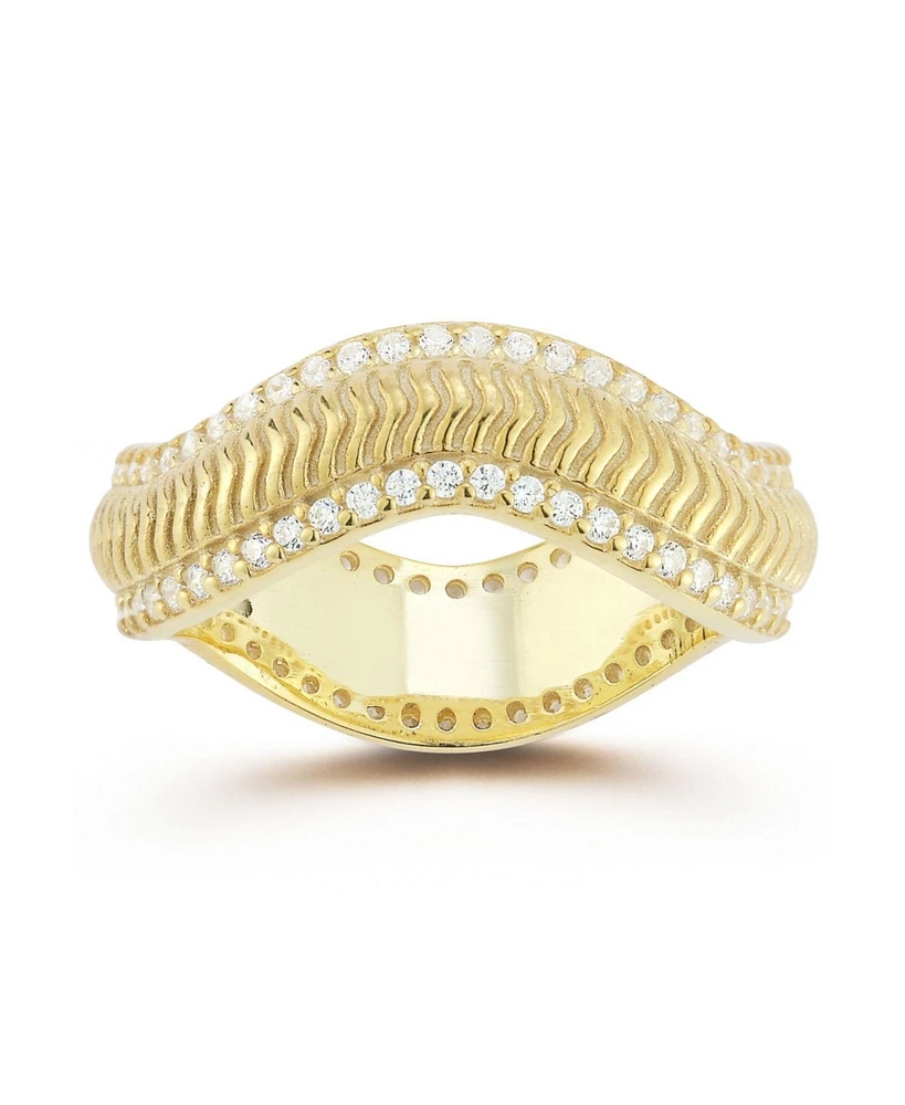 Rachel Zoe Sterling Silver Ribbed Wave Band Ring