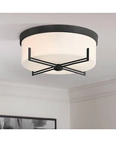 Henning 15 1/2" Modern Flush-Mount Ceiling Light Fixture Kitchen Foyer Hallway Round Black White Glass Shade Metal Bedroom Bathroom Entryway Living Ro