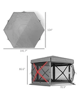 Outsunny 12' x 12' Hexagonal Pop Up Gazebo, Outdoor Canopy Tent, Dark