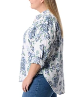 Gloria Vanderbilt Plus Amanda Floral Roll-Tab Shirt