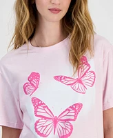 Rebellious One Juniors' Butterfly Graphic Cotton Boyfriend T-Shirt