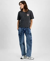 Rebellious One Juniors' Celestial Rose Mineral Wash Graphic T-Shirt