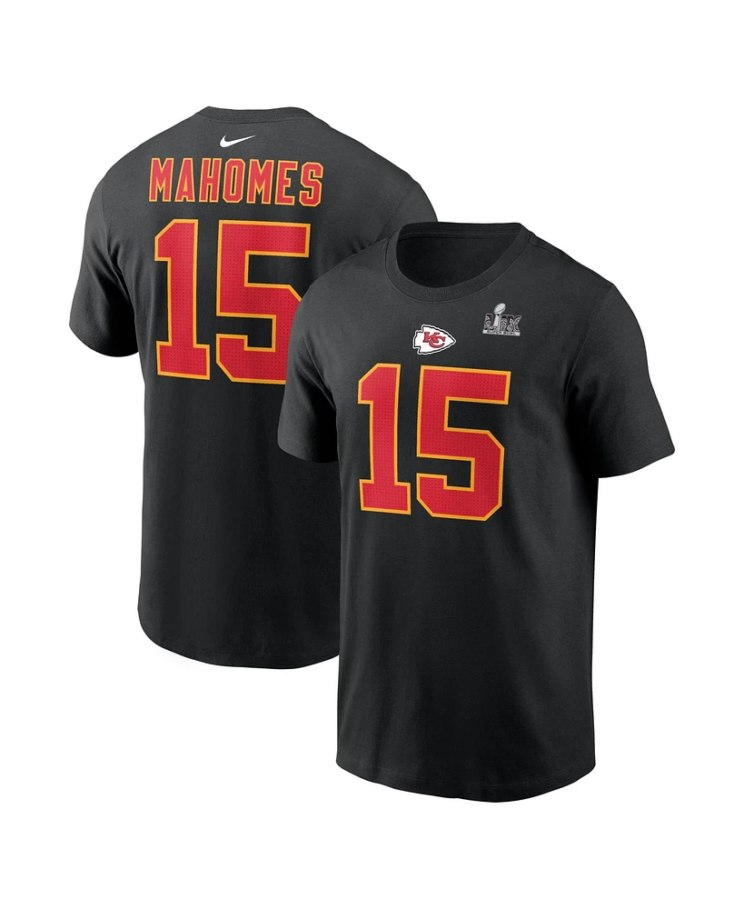 Nike Men's Patrick Mahomes Black Kansas City Chiefs Super Bowl Lix Patch Player Name Number T-Shirt