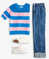 On 34th Womens Striped Short Sleeve Sweater High Rise Cuffed Straight Leg Jeans Carriee Flower Sneakers Exclusively At Macys