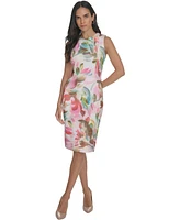 Calvin Klein Women's Printed Sleeveless Scuba Sheath Dress