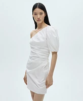 Mango Women's Asymmetrical Puff Sleeve Dress