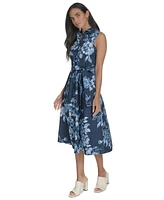 Calvin Klein Women's Printed Cotton Tie-Waist Shirtdress