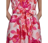 Calvin Klein Women's Printed Cotton Tie-Waist Shirtdress