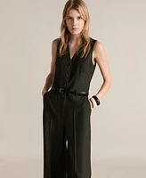 Mango Women's Belted Pinstripe Jumpsuit