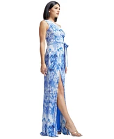 Dress the Population Women's Bella Floral-Print Pleated One-Shoulder Gown