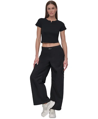 Dkny Sport Women's Cotton High-Rise Wide-Leg Cargo Pants