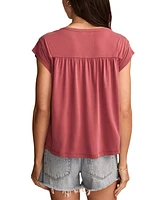 Lucky Brand Women's Smocked Short-Sleeve Henley Top