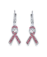 Bling Jewelry Crystal Pink Breast Cancer Awareness Support Earrings Silver Plated