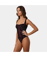 Bebe Women's Flocked Mesh Bodysuit