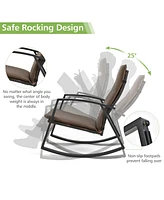 Gymax 3PCS Rattan Bistro Rocking Chair Set Patio Furniture w/ Cushions
