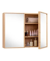 Double Door Bathroom Wall Cabinet with Mirror and Adjustable Shelves