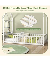 House Floor Bed Montessori Bed Frame with Storage Shelf