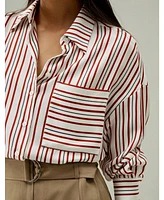 Oversized Striped Silk-Twill Shirt for Women