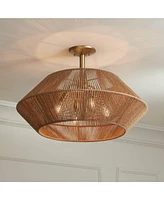 Possini Euro Pedro 24" Wide Brass and Rattan 4-Light Ceiling Light - Possini Euro Design