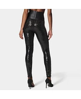 Bebe Women's Satin Elastic Waistband Sequin Legging