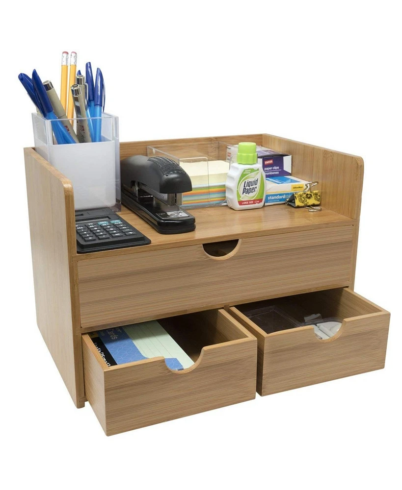 Sorbus 3-Tier Bamboo Desk Organizer Countertop Organization and Storage with 3 Drawers declutter Office, Makeup Vanity and more