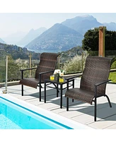 Gymax 3PCS Rattan Bistro Chair Set Patio Furniture W/Table