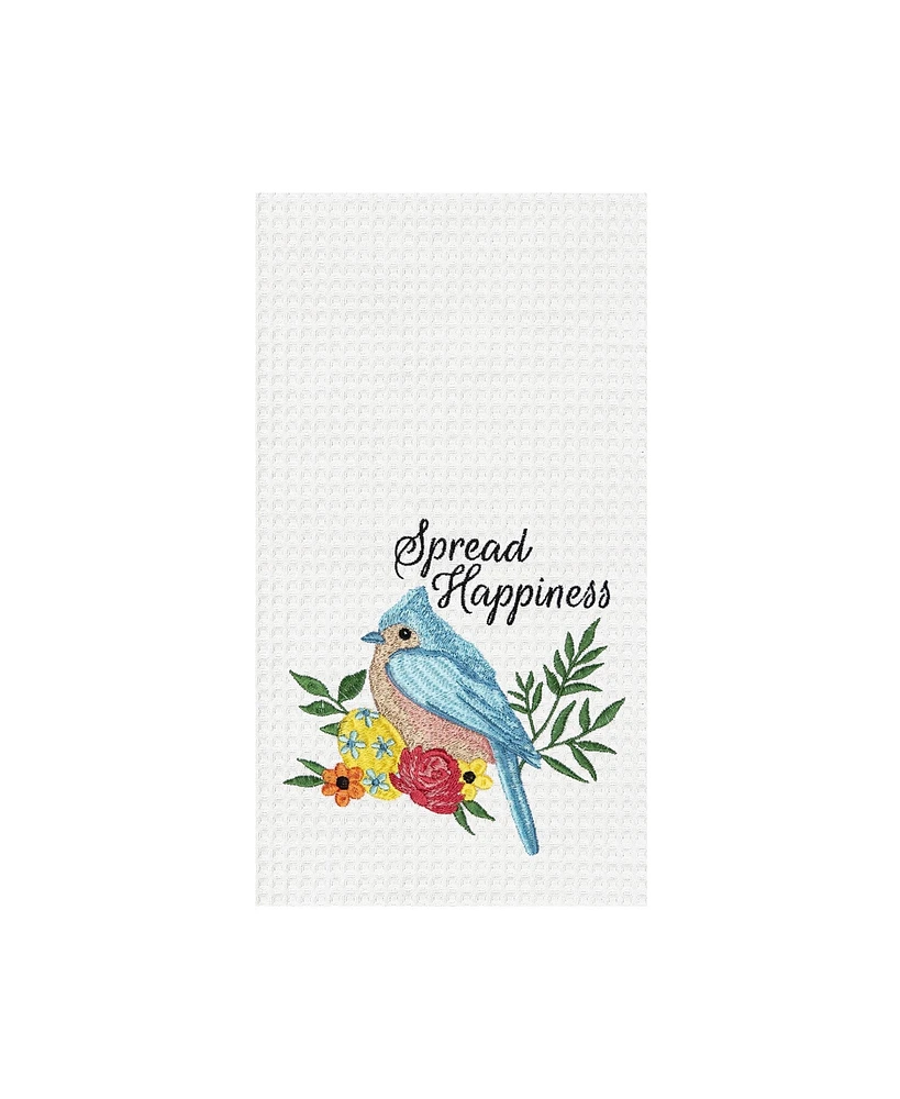 Spread Happiness" Spring Chickadee Bird w/ Floral Flowers Theme Kitchen Dishtowel