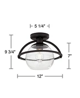 Possini Euro Oblys 12"W Black Ceiling Light with Clear Glass - Possini Euro Design